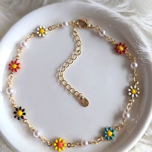 💛 New Pretty Bird Gold-plated Daisy Chain Link Ankle Bracelet Flower Anklet  💛